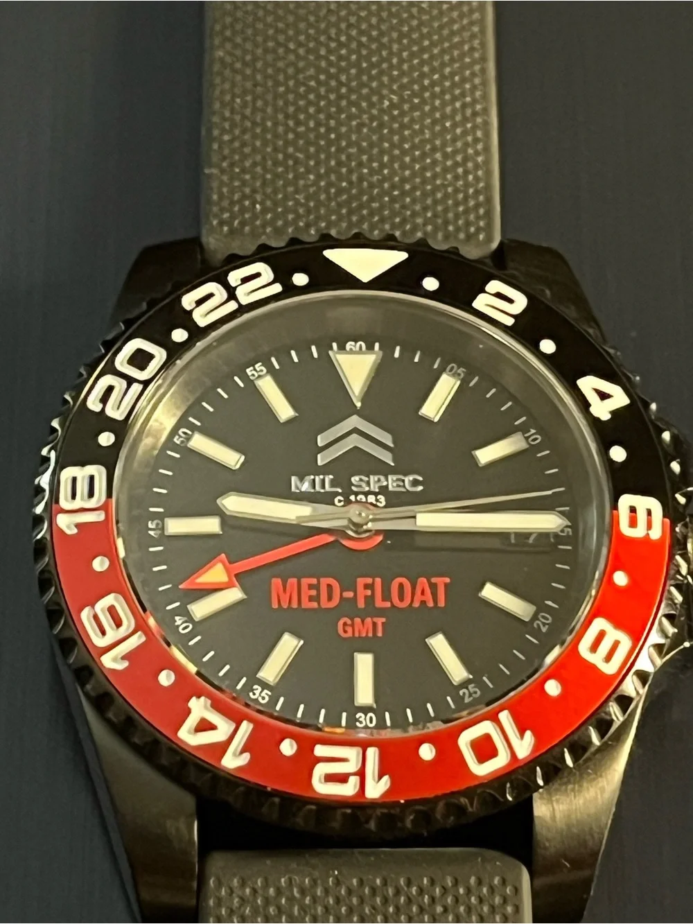 GMT- Watch . Mil-Spec Med-Float black case